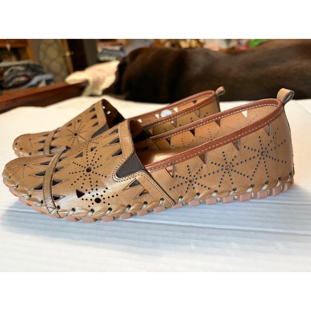 Spring Step Tan Leather Laser Cut Perforated Loafers Flats Turkey Size 41 - Picture 4 of 9